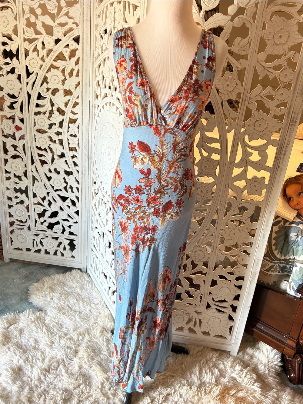 Free People intimately small Light Blue Floral V-Neck Maxi Dress